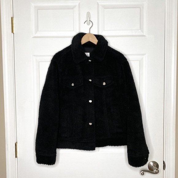 GAP Jackets & Blazers - Gap Black Chunky Fleece Jacket Denim Style Small